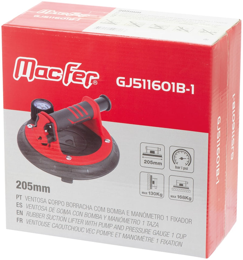 Suction Cup With Rubber Body, Pump, And Pressure Gauge, 1 Fastener (GJ511601B-1)