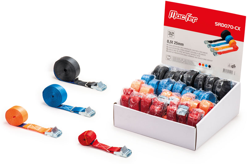Macfer (SRD070-CX) Display Box of Lashing Straps with Buckle without Hook