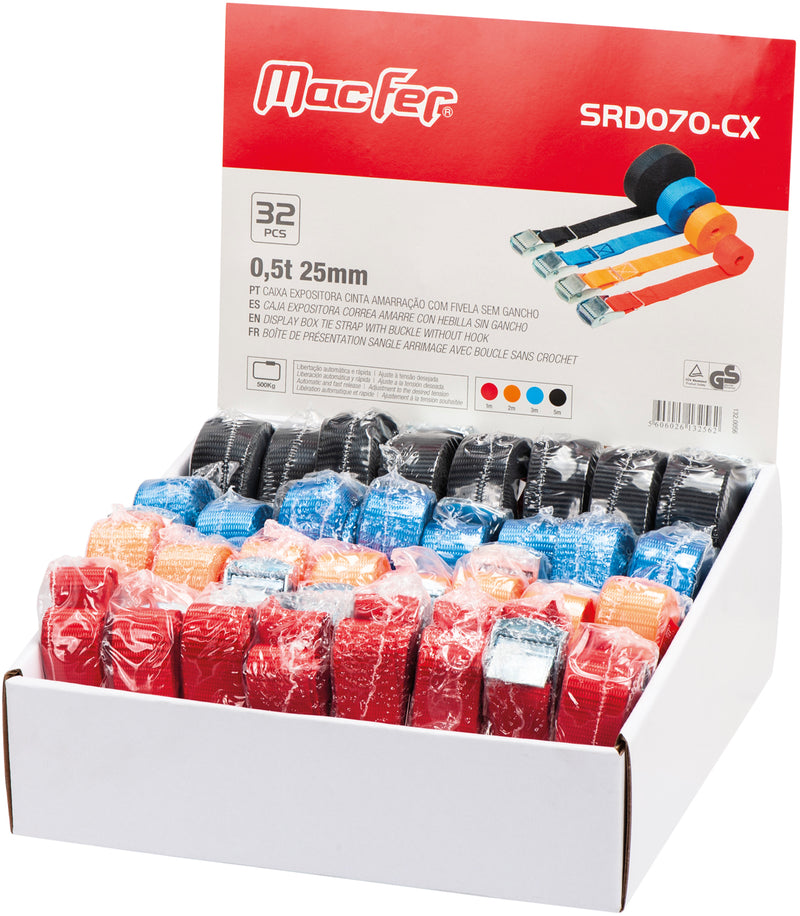 Macfer (SRD070-CX) Display Box of Lashing Straps with Buckle without Hook