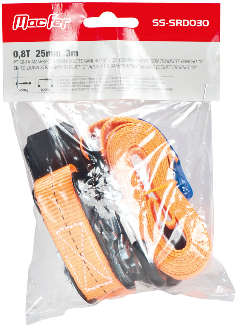 Macfer (SRD030-S) Ratchet Lashing Strap with "S" Hook