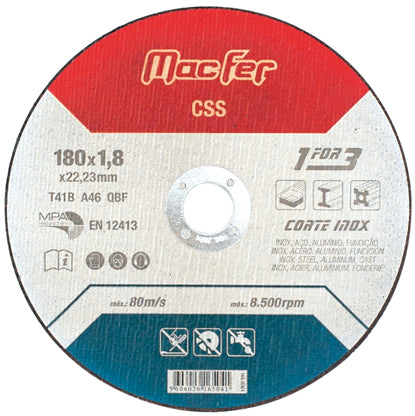 Disco abrasivo de corte de acero inoxidable Macfer (CSS)