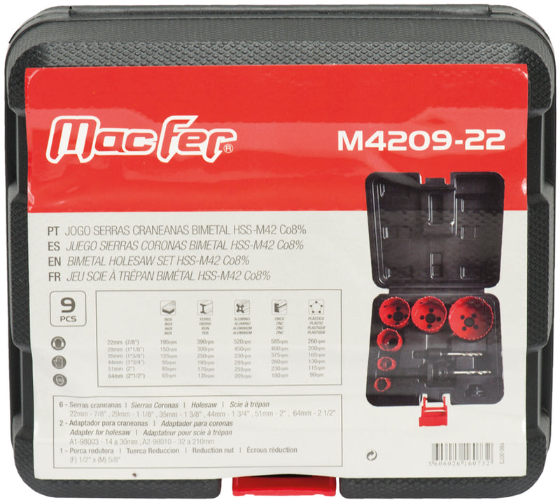 Jogo Serras Craneanas Bimetal HSS-M42 CO 8% Macfer (M4209-22)