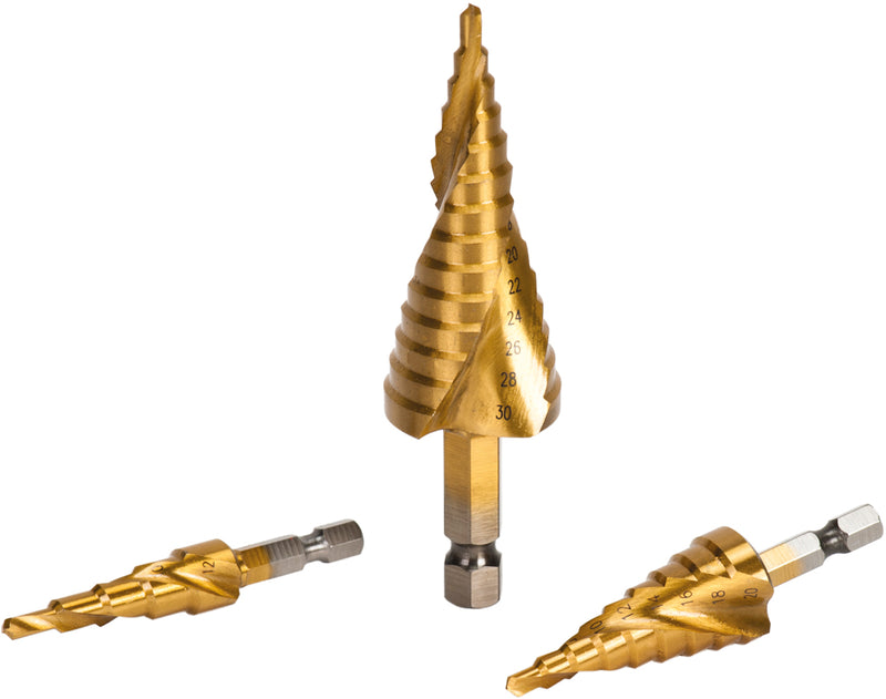 Juego de brocas escalonadas HSS-M2 con recubrimiento de TiN Macfer (PTHSD101)