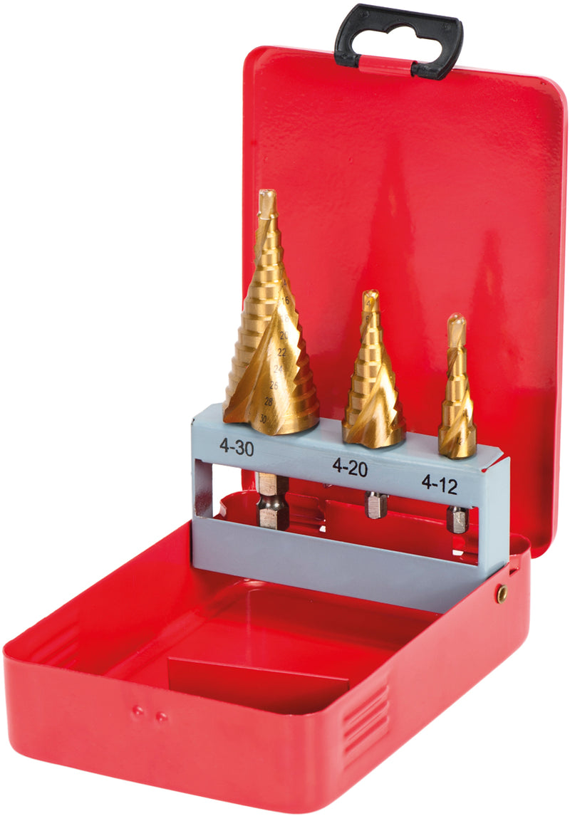 Juego de brocas escalonadas HSS-M2 con recubrimiento de TiN Macfer (PTHSD101)