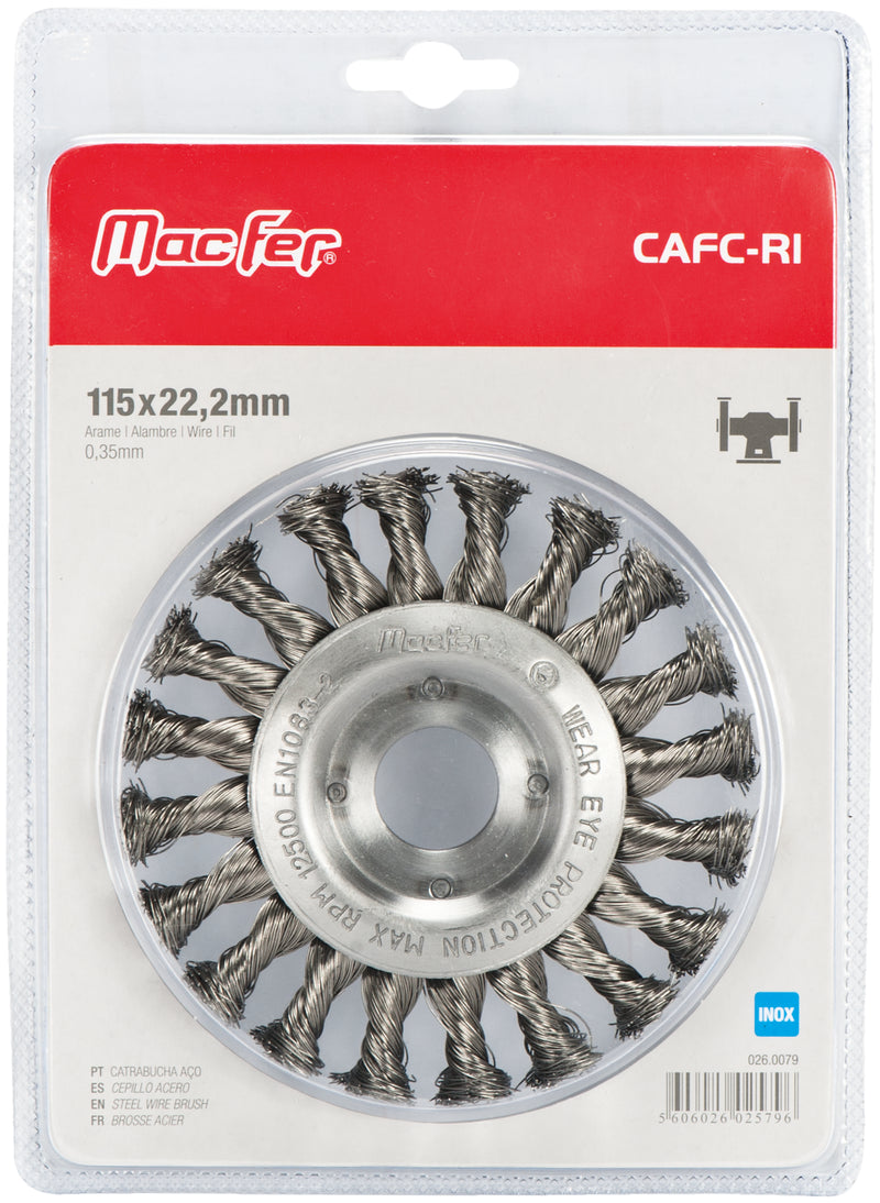 Cepillo de rueda de acero inoxidable con núcleo, alambre trenzado Macfer (CAFC-RI-BL)