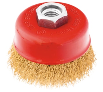 Cepillo de copa de alambre de acero revestido de latón con rosca (CART-OL) - M14 x 60 mm