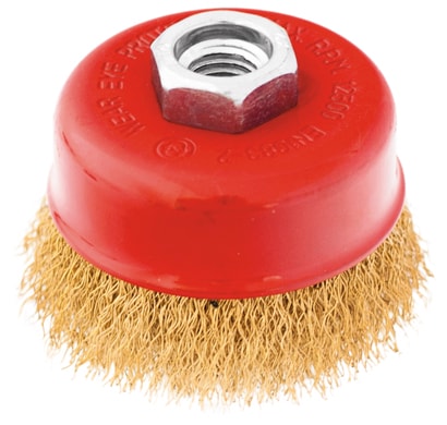 Steel Brush With Cup-Type Thread, Brass-Plated Corrugated Wire (CART-OL-BL)