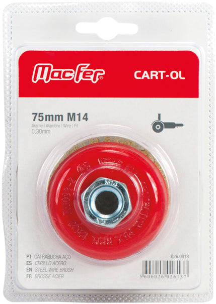 Macfer (CART-OL-BL) Threaded Steel Cup Brush, Brass-Coated Crimped Wire