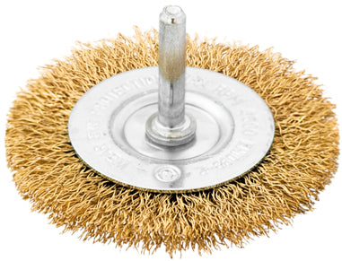 Macfer (EAPC-OL) Steel Wheel Brush with Shank, Brass-Coated Crimped Wire