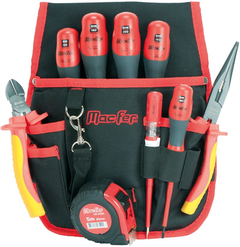 Funda de nailon Macfer (BNC-01) con cinturón, alicates de Cr-V y destornilladores VDE planos y de estrella