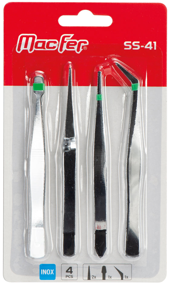 Jogo Pinças Inox Macfer (SS-41)