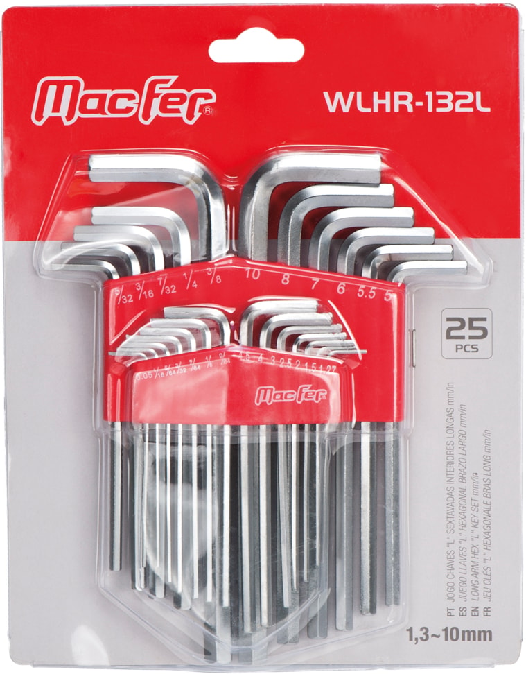 Set Of Long Internal Hexagonal "L" Wrenches Mm/In (WLHR-132L)