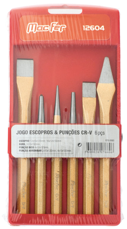 Jogo Escopros & Punções Cr-V Macfer (12604)