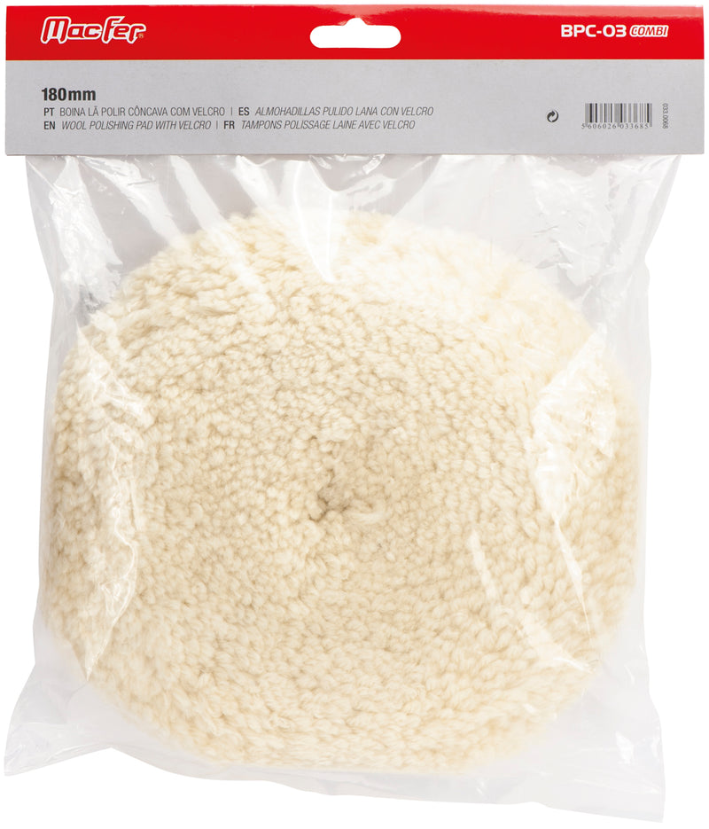 Bonete de pulido de lana cóncavo (Macfer BPC-03 Combi) con velcro