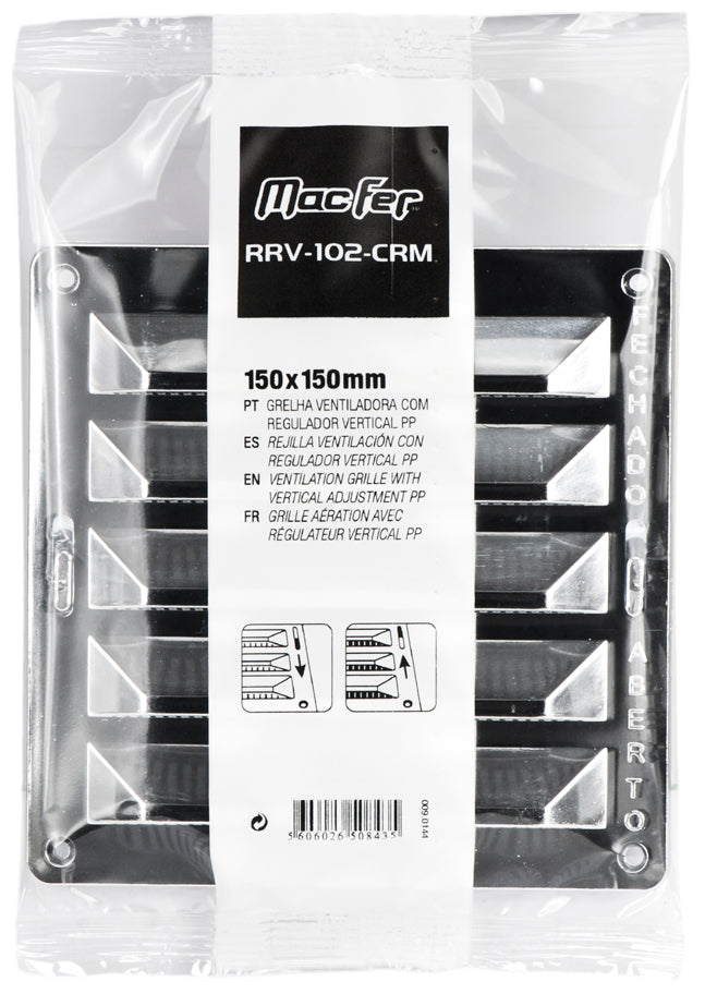Grelha Ventiladora com Regulador Vertical PP Macfer (RRV-102-CRM)