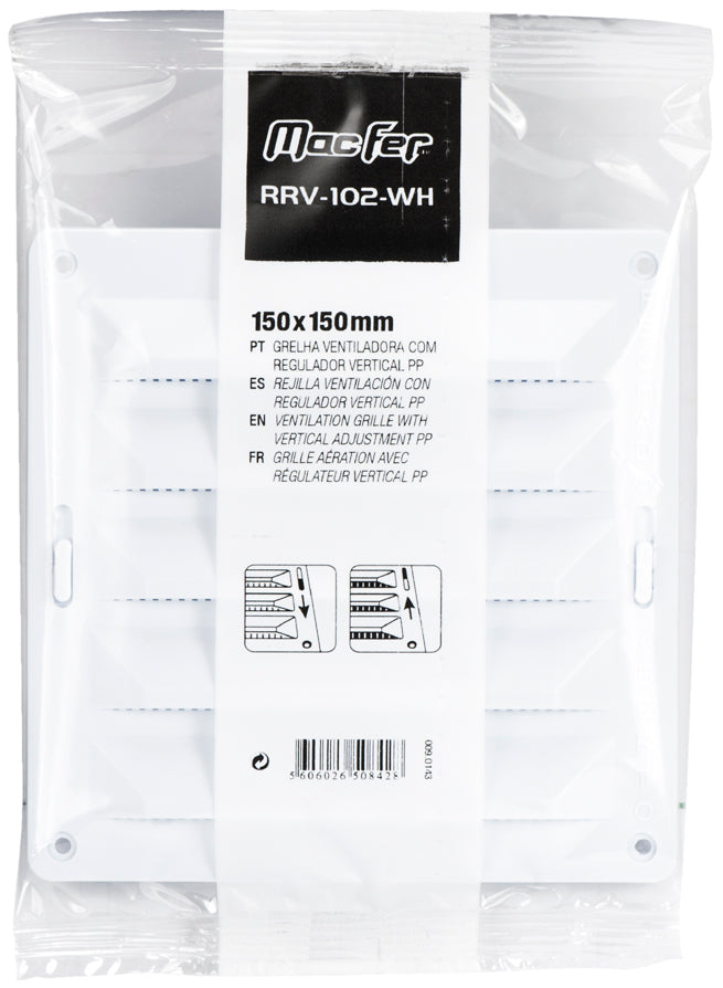 Grelha Ventiladora com Regulador Vertical PP Macfer (RRV-102-WH)