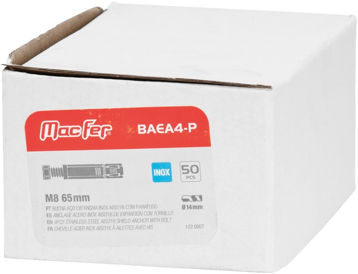 Bucha aço expansiva inox AISI316 com parafuso (BAEA4-P)