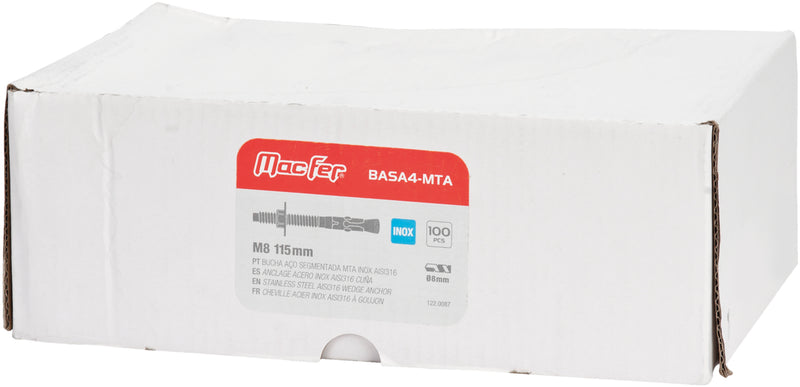 Anclaje segmentado de acero inoxidable Macfer (BASA4-MTA) MTA AISI316