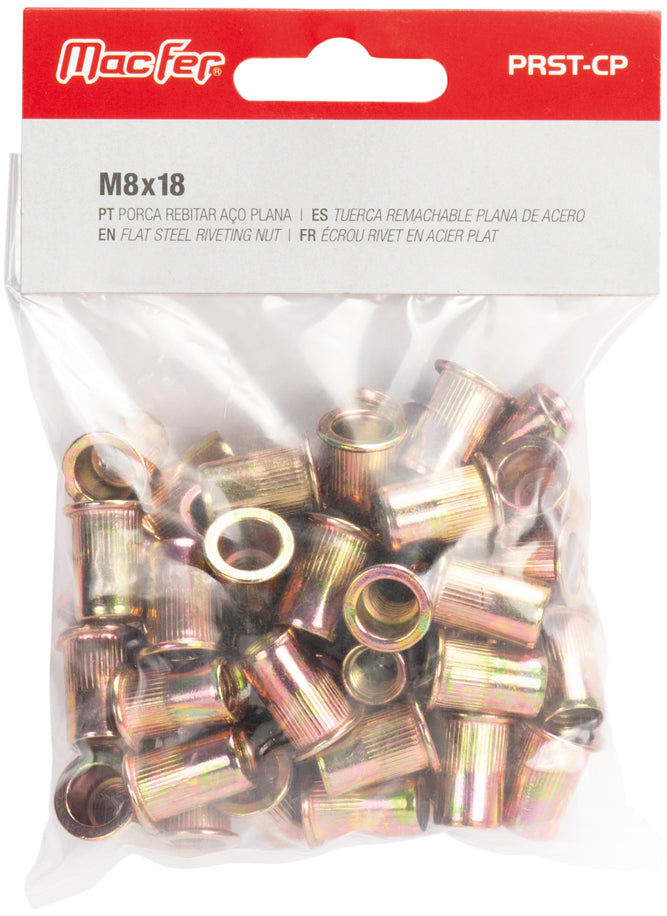 Tuerca remachable de acero de cabeza plana Macfer (PRST-CP)
