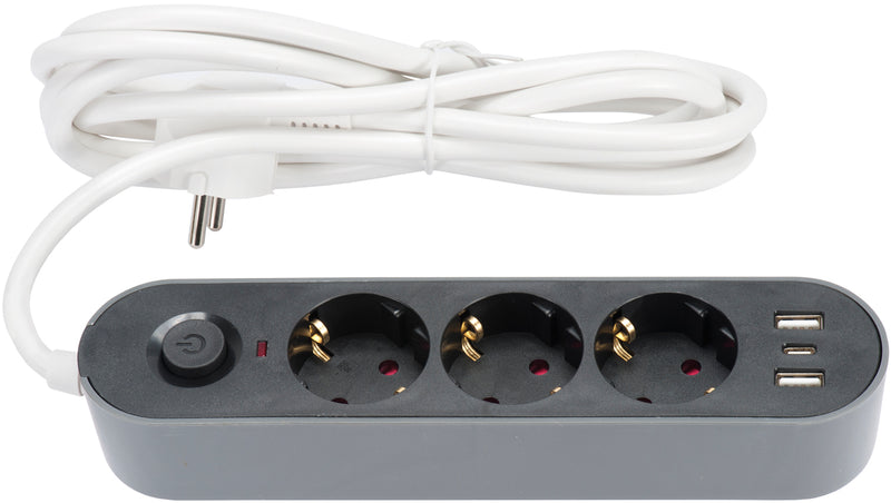 Regleta Macfer (GS03KU) con interruptor, 3 tomas + 3 USB