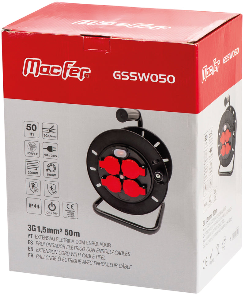 Cable alargador con carrete y cubiertas Macfer (GSSW050)
