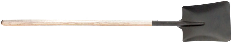 Square French-style shovel with long wooden handle. (PQML)