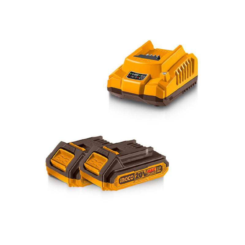 Paquete INGCO (FBCPK1222E) de 20 V, 2 baterías y 2 A + cargador