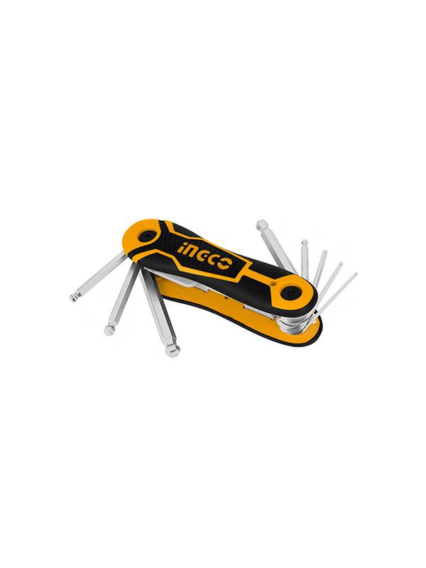 INGCO (HHK14082) Set Of 8 Hexagonal Ball-Shaped Wrenches, Pocket Knife Type.