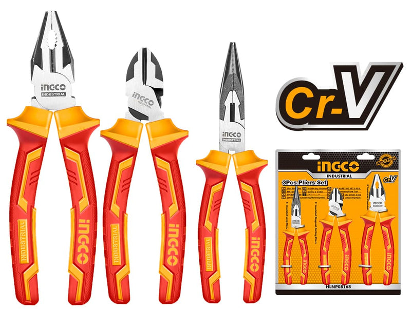 Conjunto de 3 alicates isolados INGCO (HIKPS28318) de 1000V em embalagem blister.
