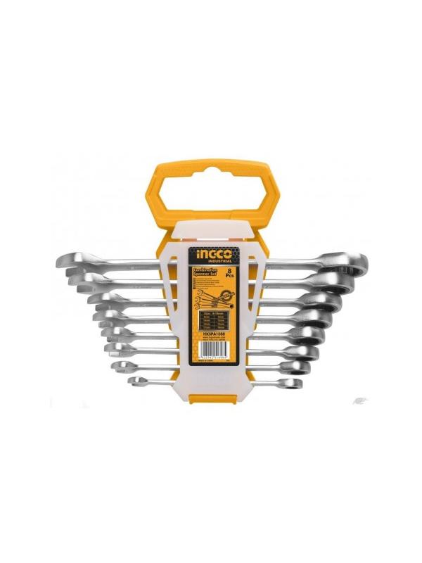 INGCO (HKSPAR1082) Set Of 8 Open-End Wrenches With Ratchet, 6-19mm