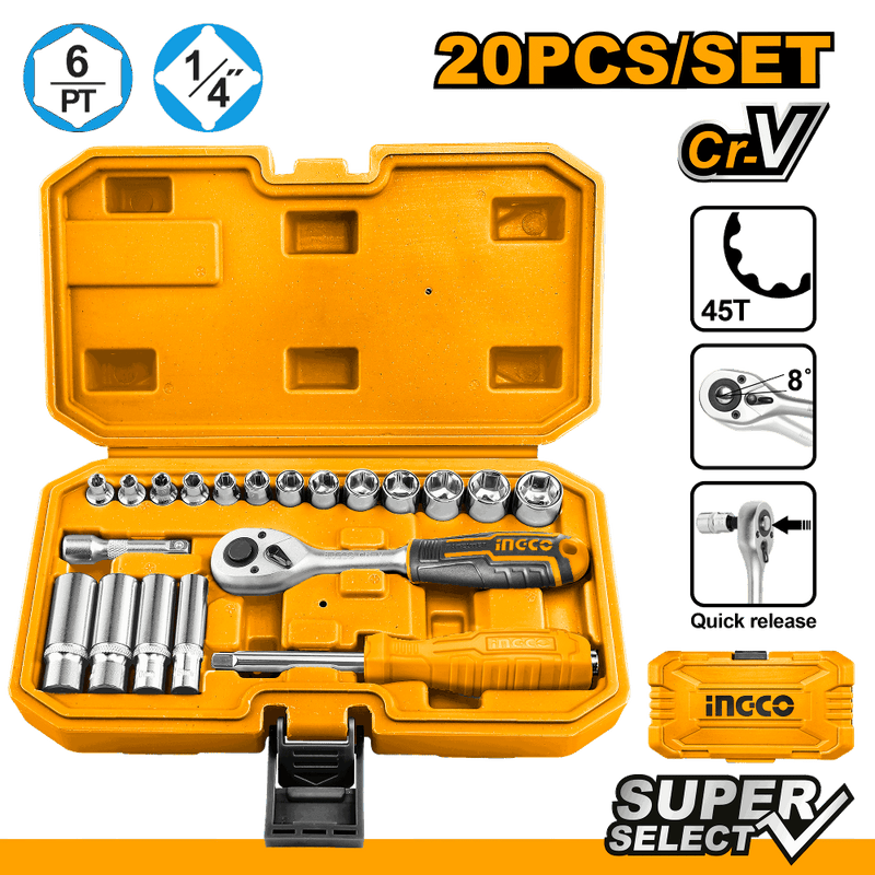 INGCO (HKTS14201) 1/4" Ratchet Set, 20 Pieces