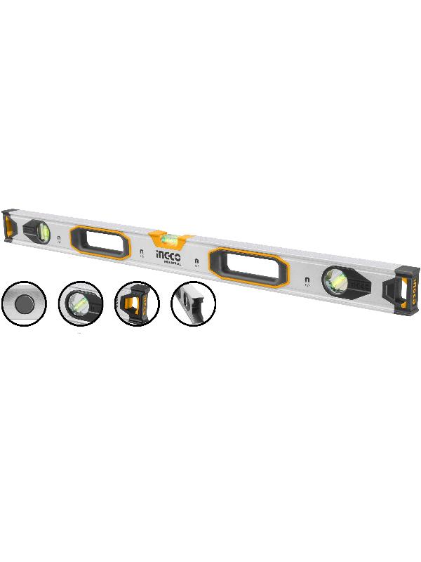 Nivel profesional de aluminio INGCO (HSL38120M) con imán extrafuerte, 3 lentes de visualización, 120 cm