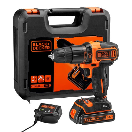 Berbequim de impacto Black&Decker (KFBCD701D1K-GB) 18V com 2 velocidades, bateria de 2,0Ah e carregador de 1A.