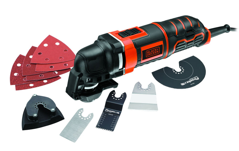 Ferramenta multifuncional oscilante elétrica Black&amp;Decker (MT300KA-QS) de 300 W com 12 acessórios em estojo.