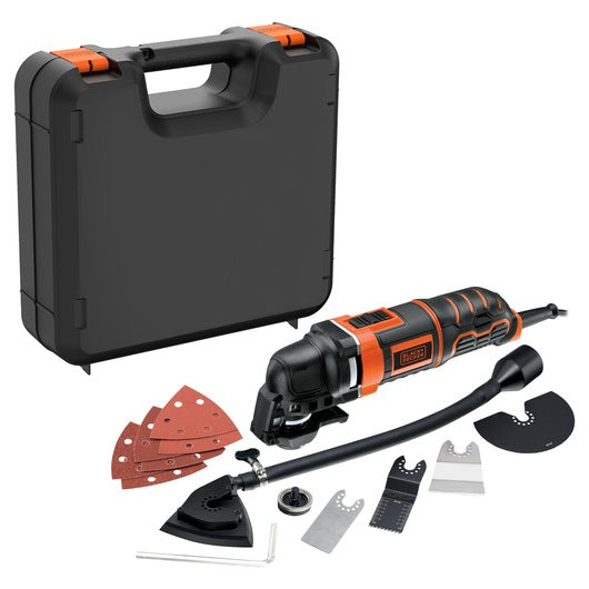 Ferramenta multifuncional oscilante elétrica Black&Decker (MT300KA-QS) de 300 W com 12 acessórios em estojo.