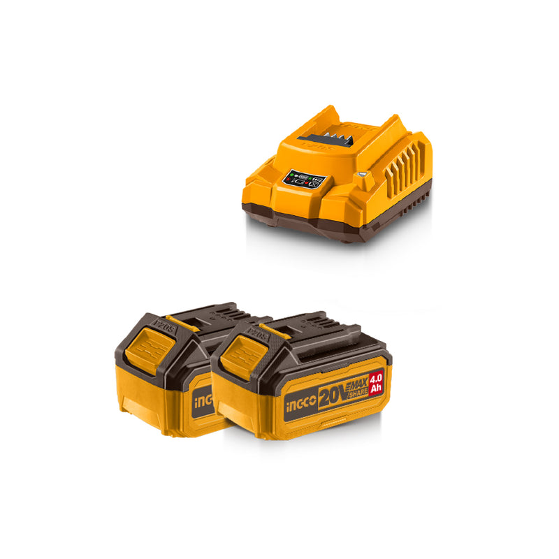 INGCO (FBCPK1424E) Paquete de 2 baterías de 20 V y 4 A + cargador
