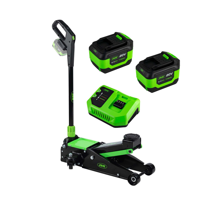 JBM (PROMO-60076-2) 3T Battery-Powered Trolley Hydraulic Jack with Battery (X2) and Charger Included