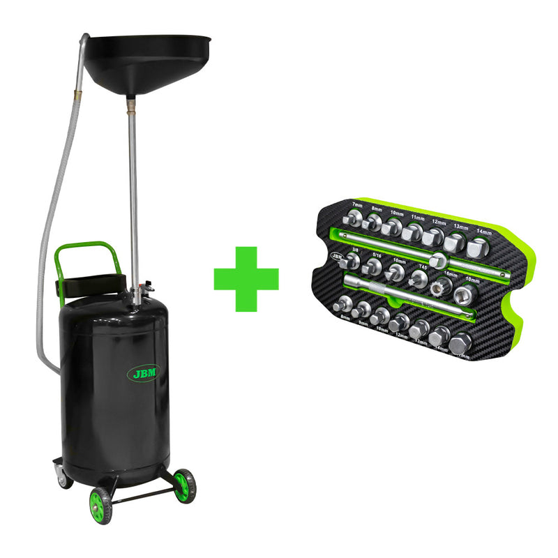 JBM (SERIE331) Promo: Oil Drain With 90l Tank + Eva Tray Oil Drain Plug Socket Set Of 22pcs