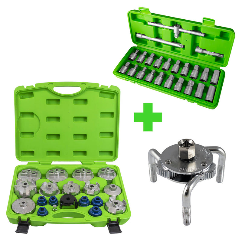 JBM (SERIE373) Promo: Oil Filter Puller + Oil Drain Plug Socket Set + Aluminium Oil Filter Wrench Set