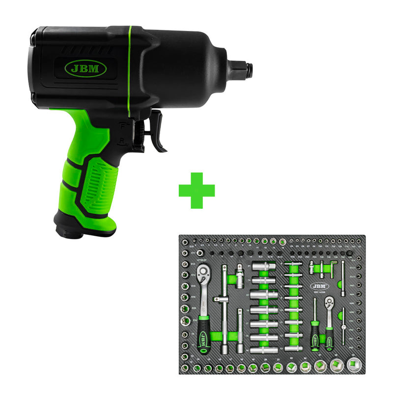 JBM (SERIE391) Promo Impact Wrench 1/2" 1650nm  53726+ 108 Piece Socket Set Tool Tray 14296