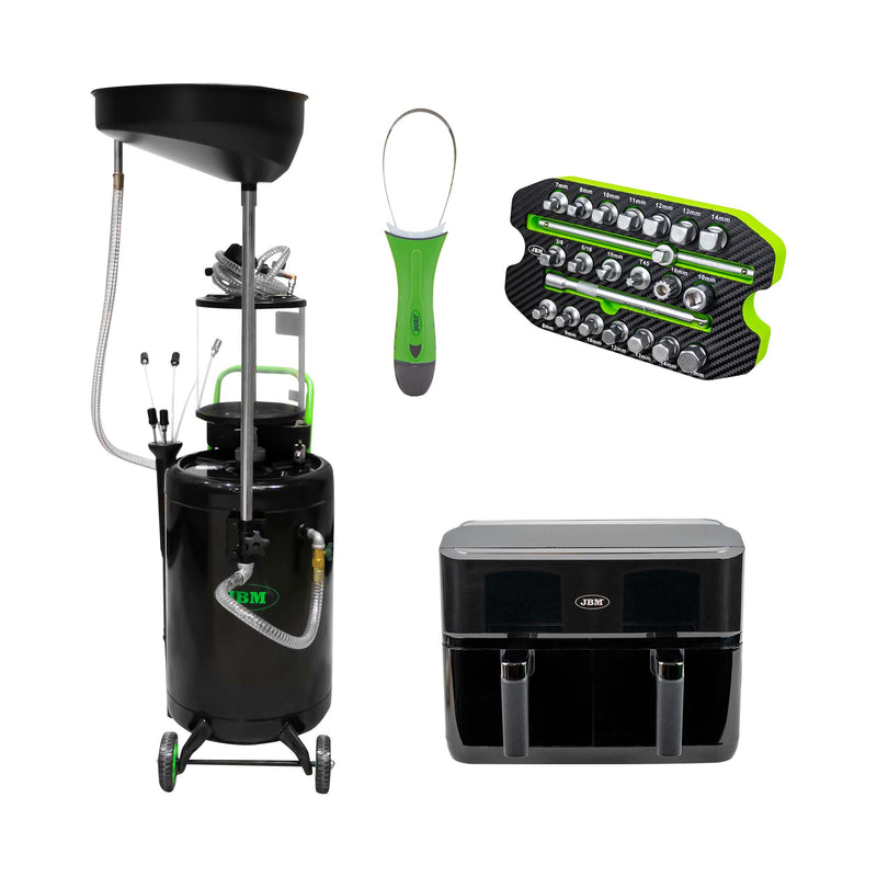 JBM (SERIE429F) Colector de Aceite + Módulo EVA Juego de 22 Vasos para Tapones de Cárter + Extractor de Filtro