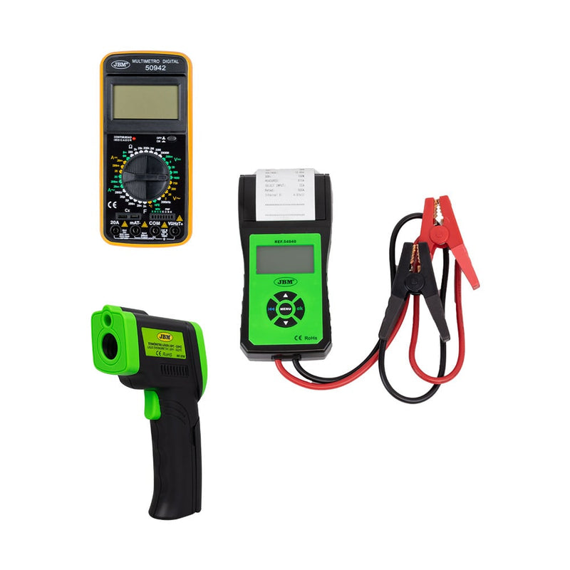 JBM (SERIE432) Battery Tester 54040 + Digital Multimeter 50942 + Laser Thermometer 52162