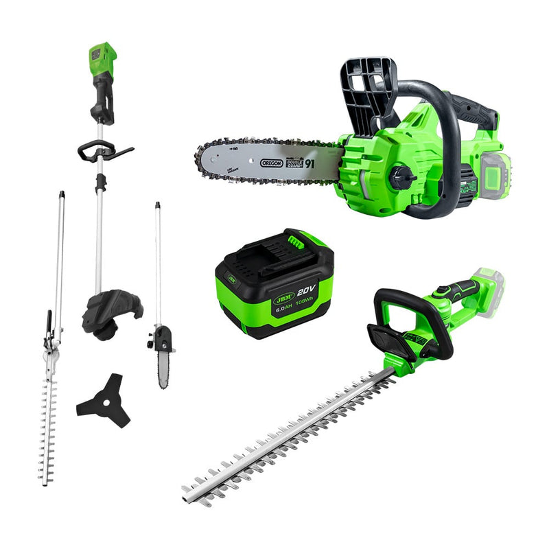 JBM (SERIE434) Battery Chainsaw 60029 + Hedge Trimmer 60031 + Garden Multi Function Tool 60040 + Battery60015