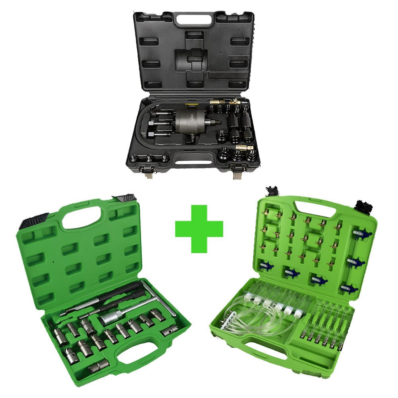 JBM (SERIE437) Pneumatic Injector Puller 54186 + Injector Seat Cutter Set 17 Pcs 52813 + Injector Flow Test 51493