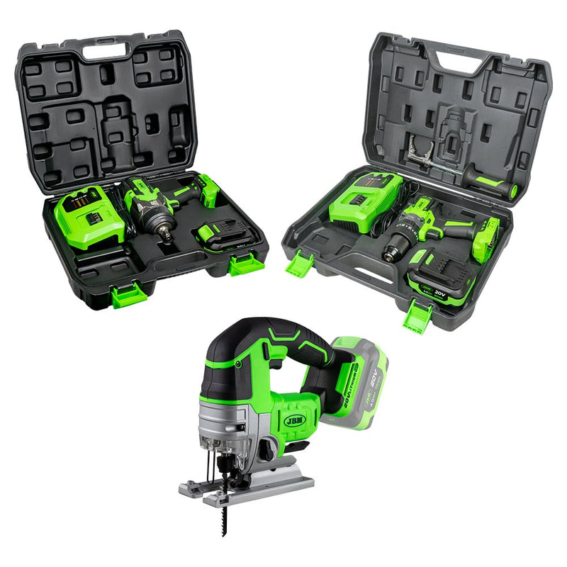 JBM (SERIE445) 60047c Double Speed Impact Drill + 60044c 1/2"  Impact Wrench + 60010 Jig Saw