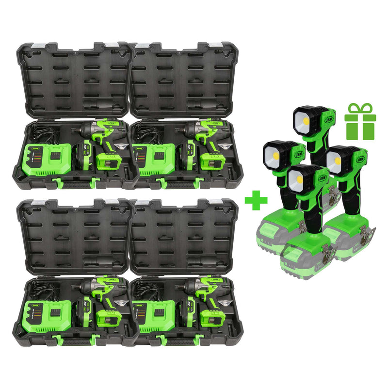 JBM (SERIE470) 4 x 60044c 1/2" 1300Nm Brushless Impact Wrench + 4 X LED Light 60035 for Gift