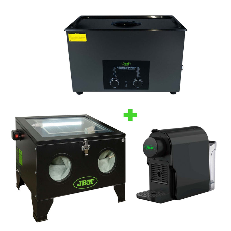 JBM (SERIE491E) Ultrasonic Parts Cleaner 30l + Sandblasting Machine 90l + Capsule Coffee Maker
