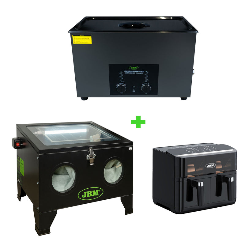 JBM (SERIE491F) Ultrasonic Cleaner 30L + Sandblasting Machine 90L + Deep Fryer