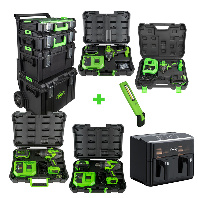 Chave de Impacto JBM (SERIE493F) 1/2" 800nm+ 1/2" 1300nm + 1" 2300n + 1/2" 1000nm + Luz de Trabalho + Carrinho