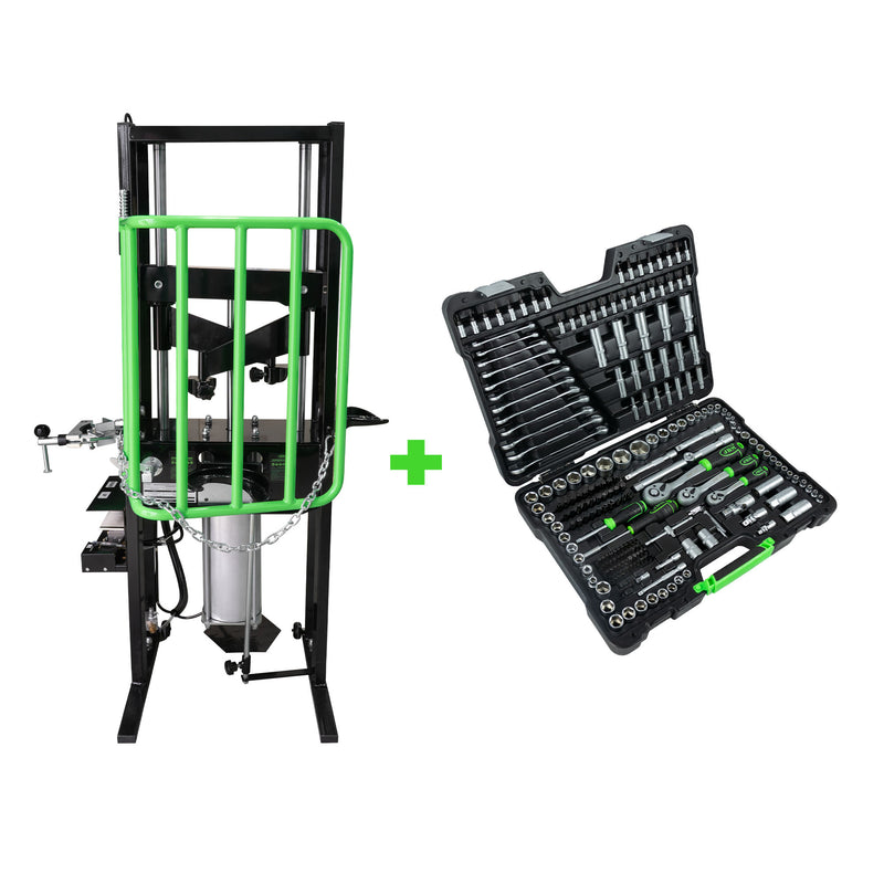 JBM (SERIE494) Neumatic Coil Spring Compressor 1T + 216 Pieces Hex Socket And Ratchet Spanner